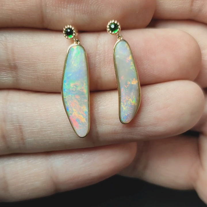 Australian Solid Opal Tsavorite Drop Earrings