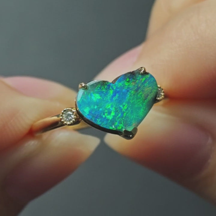 Boulder Opal & Diamond Engagement Ring in 14K Gold