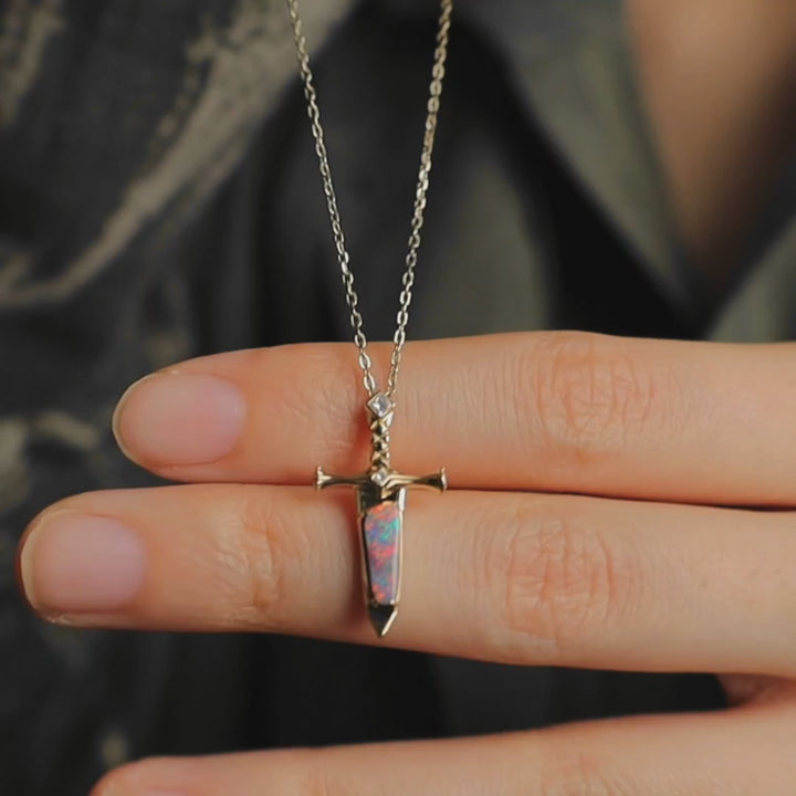 Knight Sword Opal Necklace
