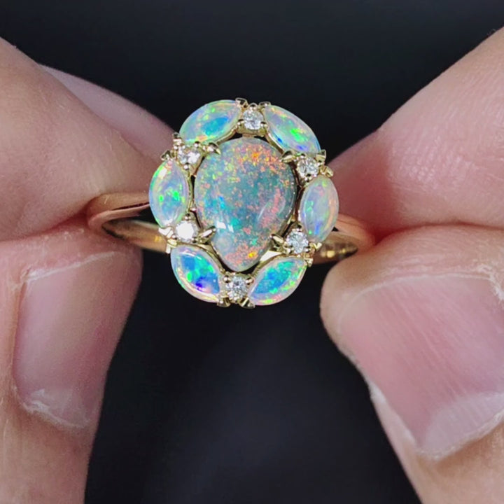 Black Opal Crystal Opals Diamonds Engagement Ring