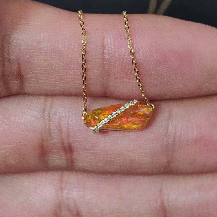 Mexican Fire Opal & Diamond Necklace