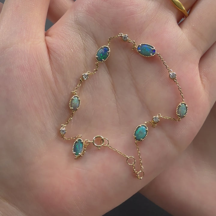 Beautiful Australian Black Opal Diamond Bracelet
