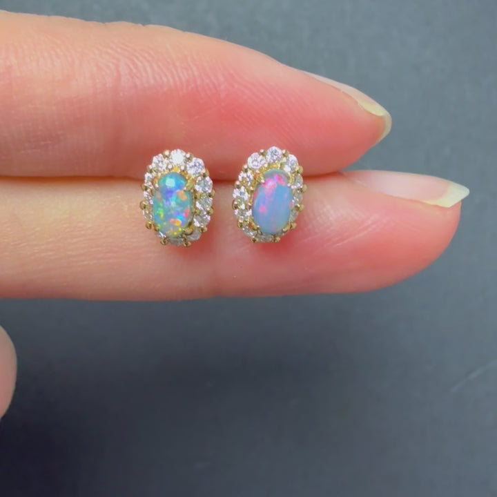 Halo Diamond Stud Earrings Black Opal