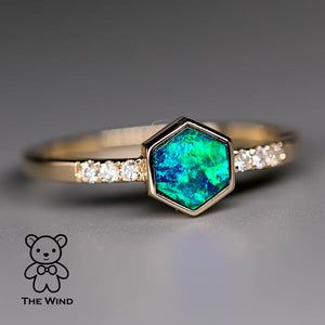 Geometric boulder opal rings
