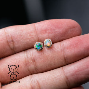Two Tone Black Opal Diamond Halo Earrings