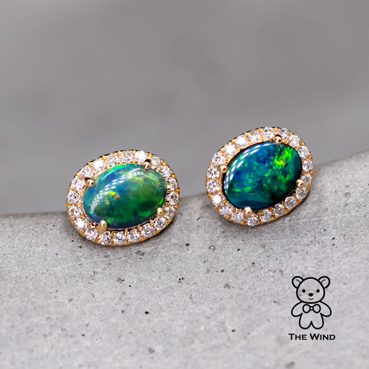 Deep Blue Black Opal Diamond Stud Earrings-5