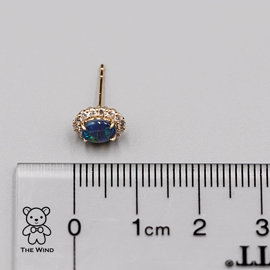 Deep Blue Black Opal Diamond Stud Earrings