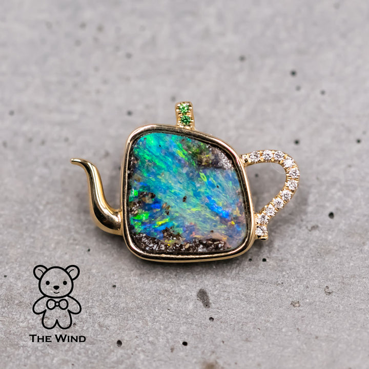 Teapot Opal Diamond Necklace-3