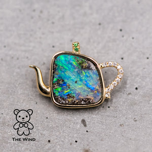 Teapot Opal Diamond Necklace