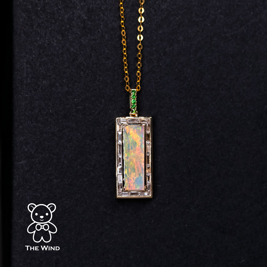 Baguette Diamond Opal Necklace
