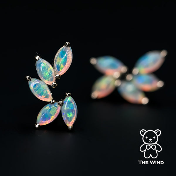 Feather Design Australian Solid Opal Stud Earrings-1
