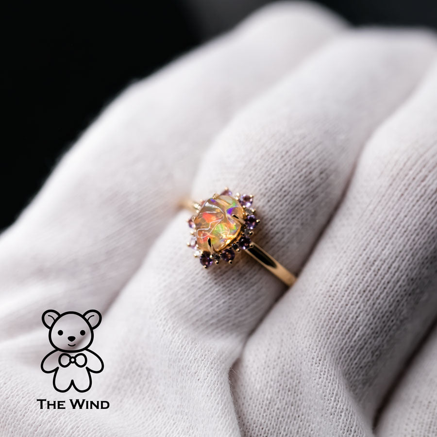 Two Tone Fire Opal Diamond Ring