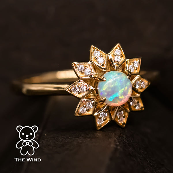 Flower Design Opal Diamond Ring-1