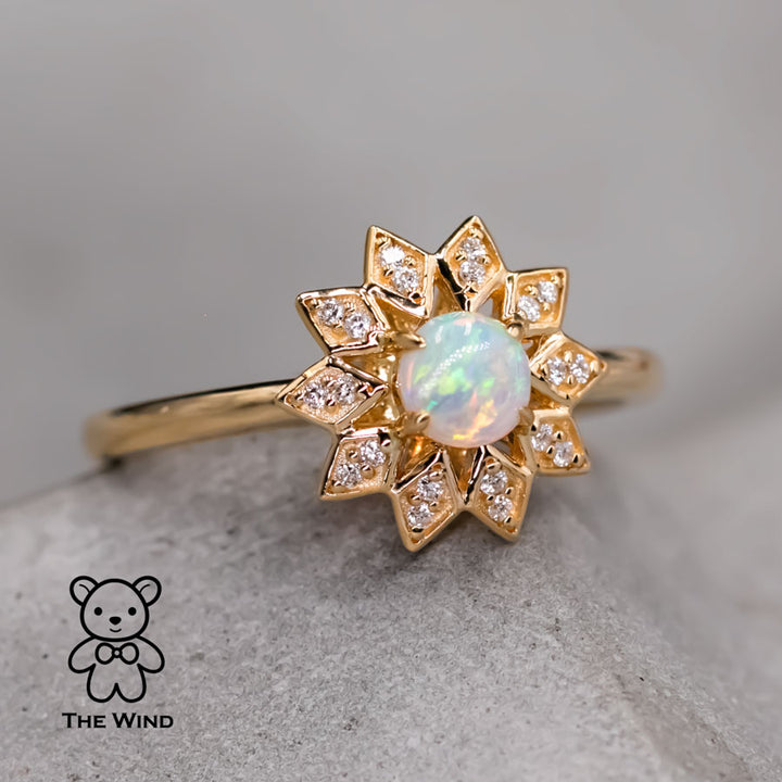 Flower Design Opal Diamond Ring-2