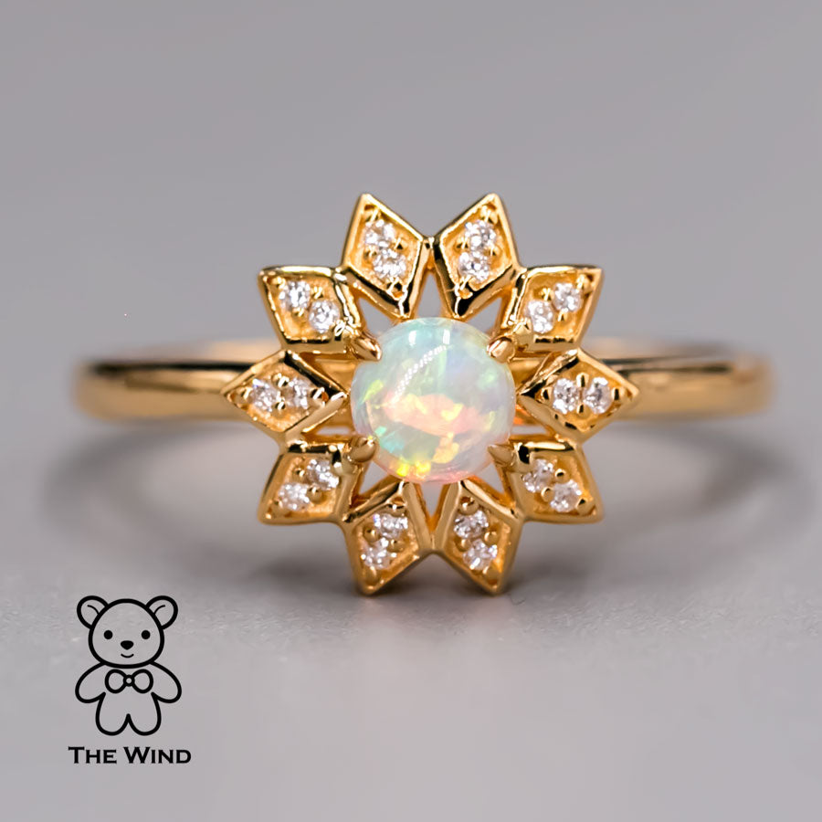 Flower Design Opal Diamond Ring