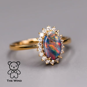 Australian Black Opal Diamond Halo Engagement Ring 18K Gold