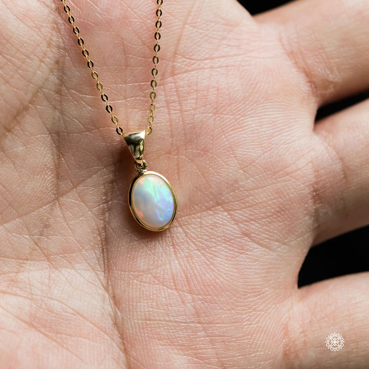 Oval Shaped Australian Solid Opal Necklace-4