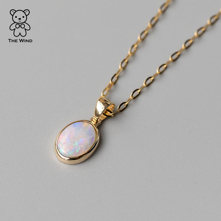 Oval Shaped Australian Solid Opal Necklace-2