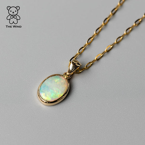 Oval Shaped Australian Solid Opal Necklace-1