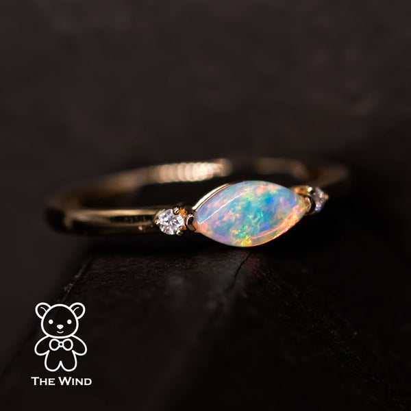 Marquise Solid Opal Diamond Engagement Ring