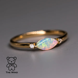 Marquise Solid Opal Diamond Engagement Ring