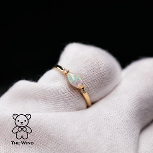 Marquise Solid Opal Diamond Engagement Ring