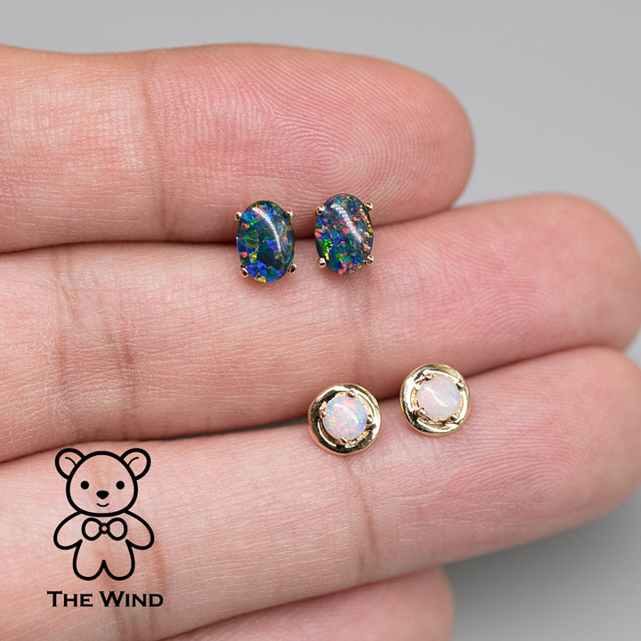 Minimalist Oval Australian Triplet Opal Stud Earrings-5