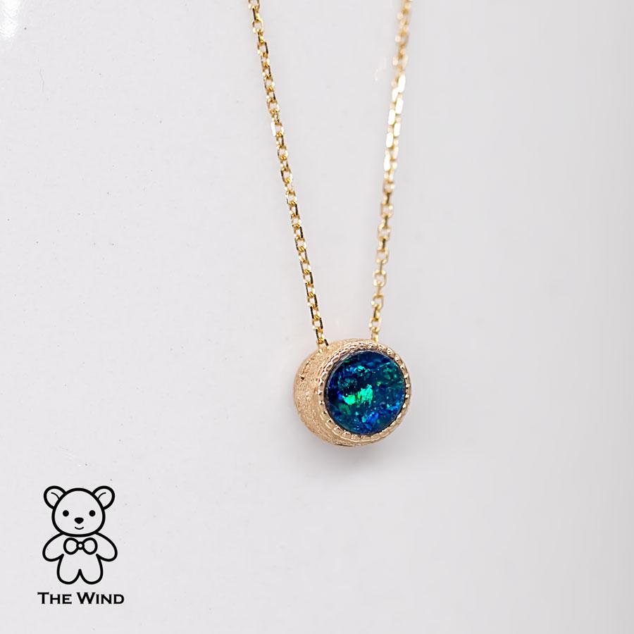 Two-Side Australian Doublet Opal & Mother of Pearl Necklace 18K Yellow Gold - The Wind Opal