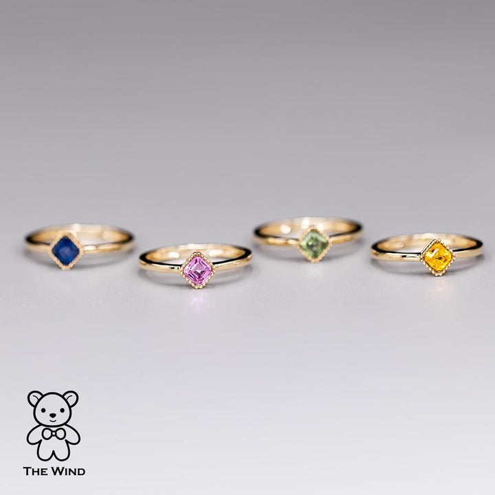 Minimalist Princess Cut Multi-Color Sapphire Ring-5