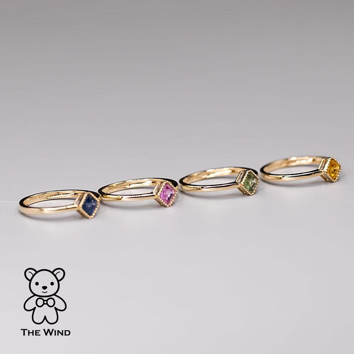 Minimalist Princess Cut Multi-Color Sapphire Ring-6