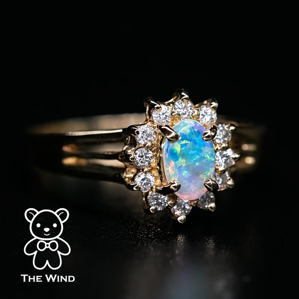 Oval Shaped Australian Solid Opal Diamond Engagement Ring-1