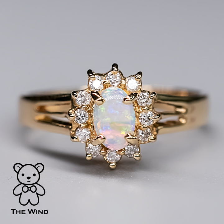 Oval Shaped Australian Solid Opal Diamond Engagement Ring-3