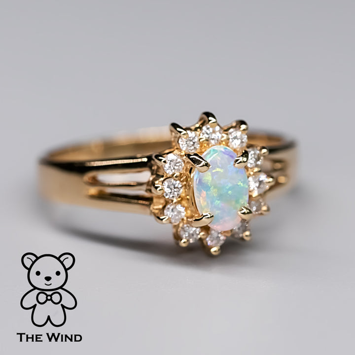 Oval Shaped Australian Solid Opal Diamond Engagement Ring-4