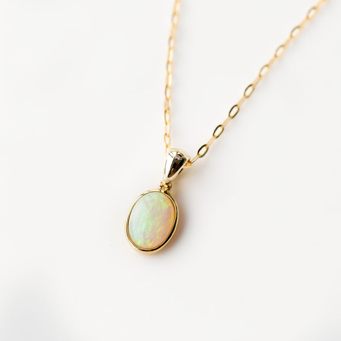 Oval Shaped Australian Solid Opal Necklace-5
