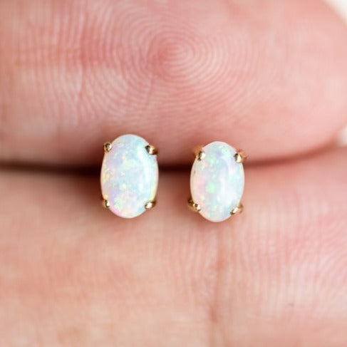 Oval Shaped Australian Solid Opal Stud Earrings-4