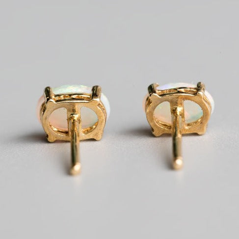 Oval Shaped Australian Solid Opal Stud Earrings-6