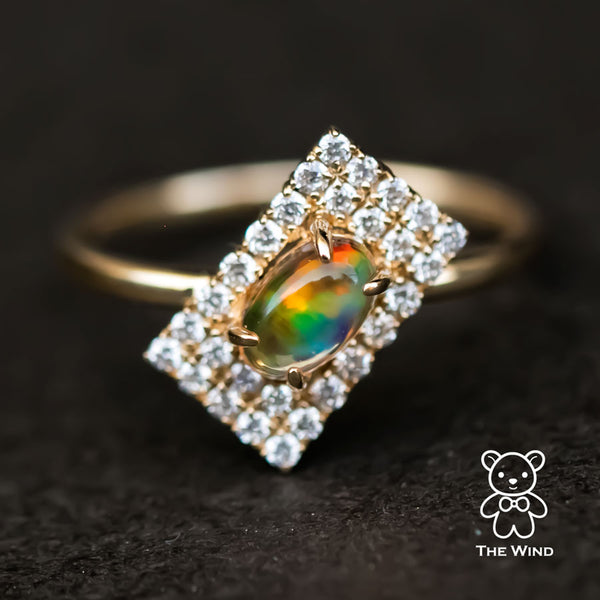0.49ct Mexican Fire Opal and Sapphire Linear Ring with Sapphire Laurel 0.49ct Mexican Fire Opal and Sapphire Linear Ring with Sapphire Laurel