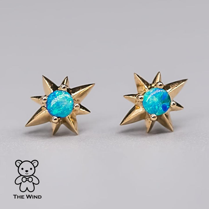 Starry Design Australian Solid Opal Stud Earrings 18K Yellow Gold - The Wind Opal