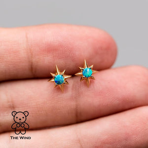 Starry Design Australian Solid Opal Stud Earrings 18K Yellow Gold - The Wind Opal