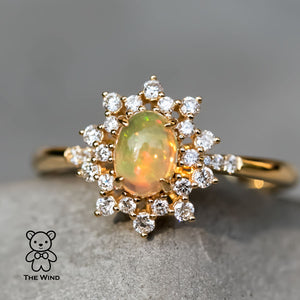 Starry Night Fire Opal Engagement Ring