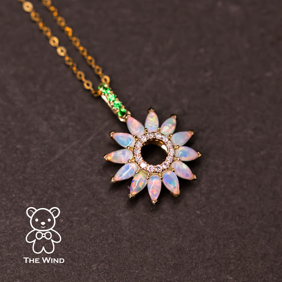Sunflower Opal Diamond Necklace