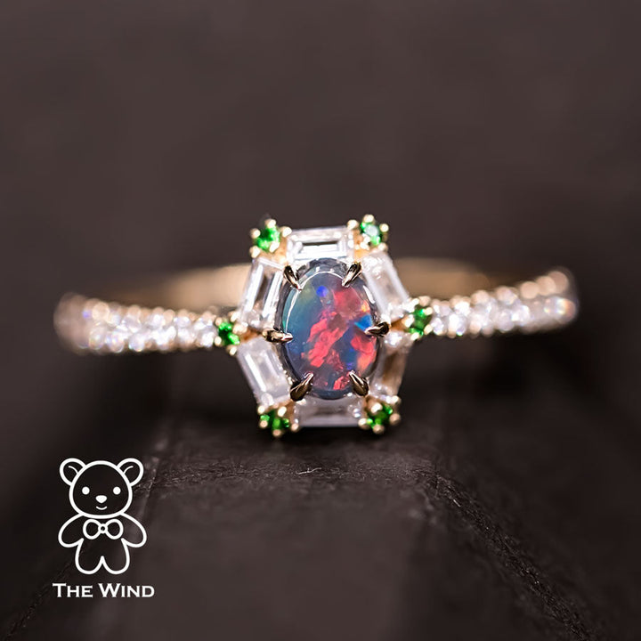 Black Opal Baguette Diamond Tsavorite Ring-2