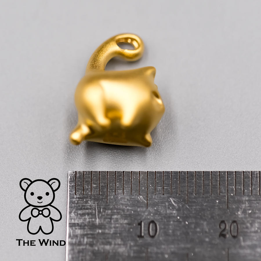 You Have the Balls - Adorable Kitty Cat Pendant Necklace 24K Yellow Gold - The Wind Opal
