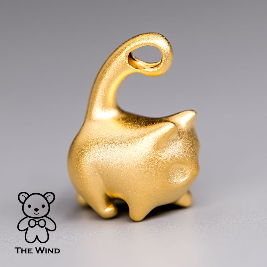 You Have the Balls - Adorable Kitty Cat Pendant Necklace 24K Yellow Gold - The Wind Opal